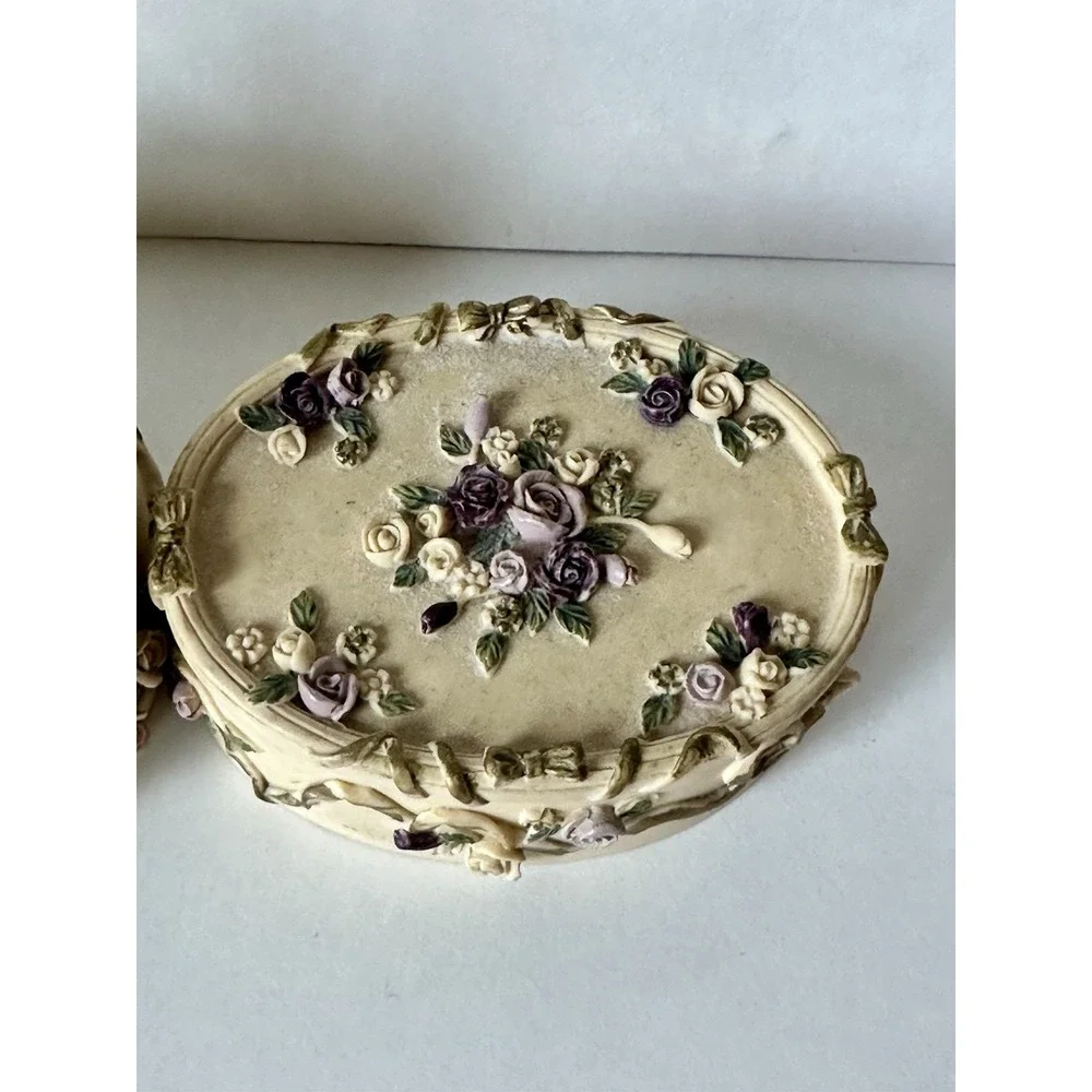 Vintage 1993 Dezine Trinket Boxes Hand Painted Angel Cherub Victorian Romantic